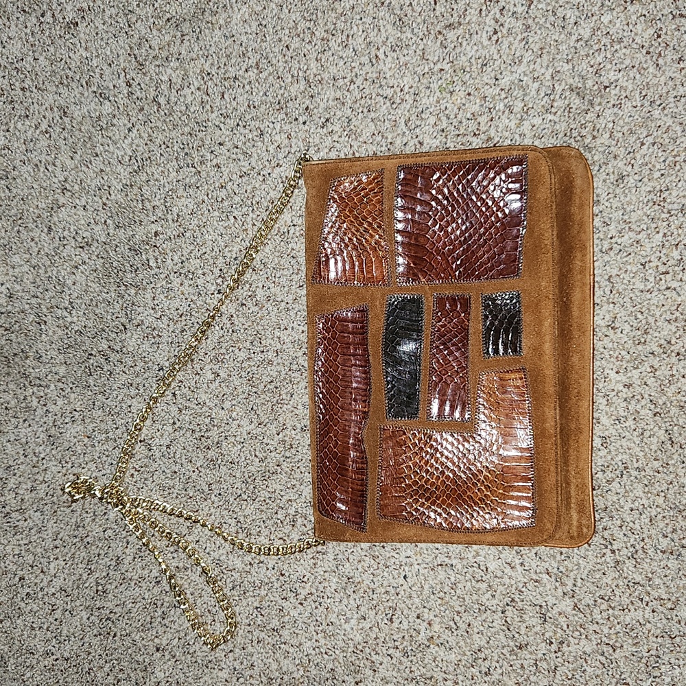 Vintage Mantessa Italian Leather Suede Patchwork Crossbody Bag Clutch Purse